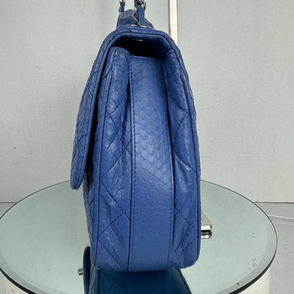 CHANEL Classic Flap Blue Python Leather Silver Ha… - image 2